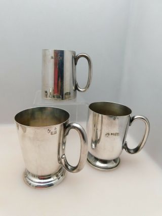 3 X Antique Silver Plated Railway Ware Mugs Lner Gwr Incl Elkinton Plate