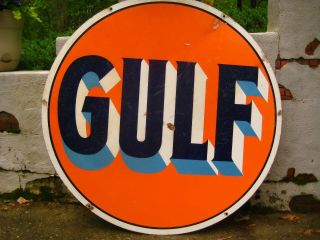 Vintage Gulf Gas Sign Double Sided Porcelain 42 "