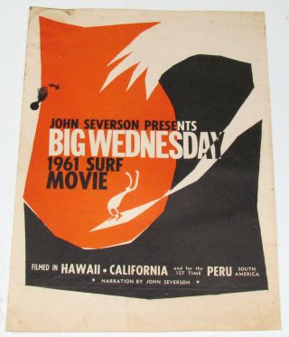 Vintage 1961 John Severson Big Wednesday Movie Surfing Poster Flyer Art