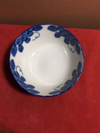 Blue And White Porcelain Asian Bowl With Grapes Unknown Maker Or Period