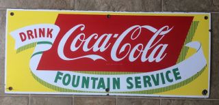 Vintage Coca Cola Porcelain Soda Fountain Service Sign