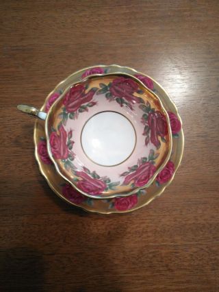 Vintage Paragon Red Cabbage Roses Wide Mouth Tea Cup And Saucer 2