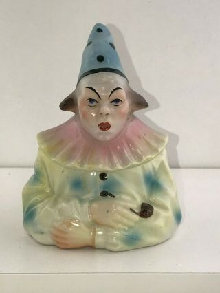 Antique Austria Porcelain Scary Clown Smoking Pipe Harlequin Tobacco Humidor Jar
