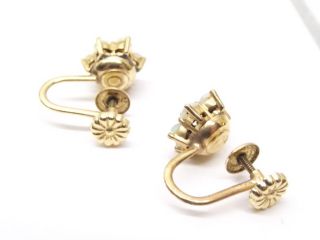 Vtg 14K Gold White Fire Opal Diamond Earrings Cluster Flower Screw Back Clip on 5