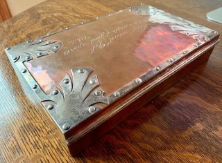 Antique Sterling Silver / Copper Wooden Lined Cigar Box - Hand Engraved Beauty 3