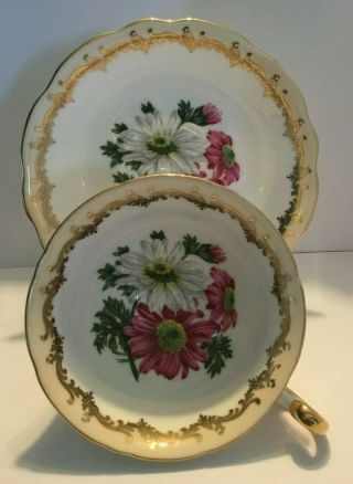 Vintage Eb Foley 1850 Cream & White Tea Cup & Saucer With Pink & White Daisy 