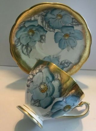 Vintage Queen Anne MAGNOLIA Blue & Gold Tea Cup & Saucer England 2