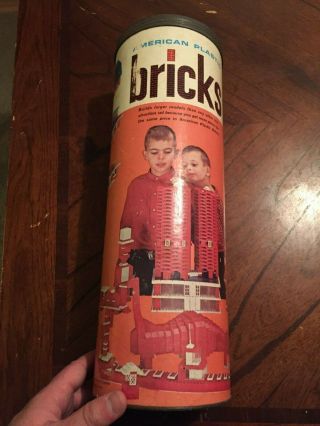 Vintage 1960s 70s American Plastic Bricks Building Toy Playset In Tube