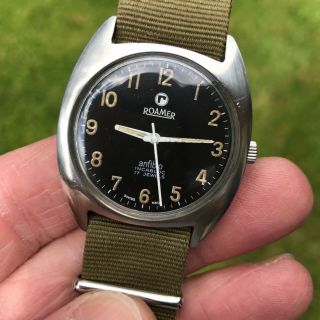 Rare vintage 1970 ' s Roamer Anfibio Rhodesian army military issued 17J watch 9