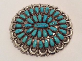 Rare Vintage Signed Sterling Silver Navajo Turquoise Brooch Pin Pendant Large