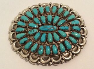 RARE Vintage Signed Sterling Silver Navajo Turquoise Brooch Pin Pendant Large 2