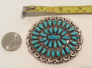 RARE Vintage Signed Sterling Silver Navajo Turquoise Brooch Pin Pendant Large 4