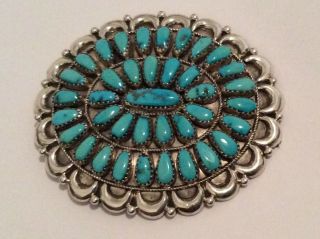 RARE Vintage Signed Sterling Silver Navajo Turquoise Brooch Pin Pendant Large 5