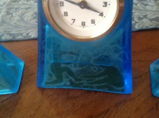 Fostoria Blue Cupid Clock and Candlesticks - Rare,  H - T - F 2