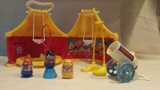 Weeble Circus By Hasbro - 3 Weebles,  Cannon,  Stilts,  Pedestal & The Ring Of Fire
