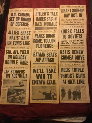 12 - Twelve World War Ii - York Daily News Newspapers From 1942 To 1944