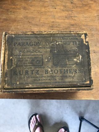 Vintage Kurtz Bros Clearfield Pa Dovetail Wooden Crayon Box Paper Label Art