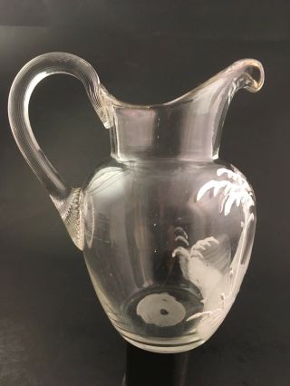 Antique Victorian Mary Gregory Hand Painted Blown Glass Jug Pitcher 1800s 3