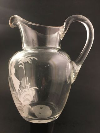 Antique Victorian Mary Gregory Hand Painted Blown Glass Jug Pitcher 1800s 5