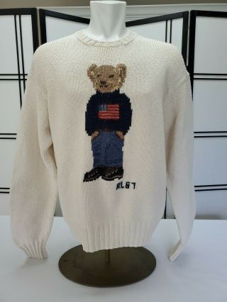 Vintage Ralph Lauren Polo Bear Hand Knit Sweater Size L