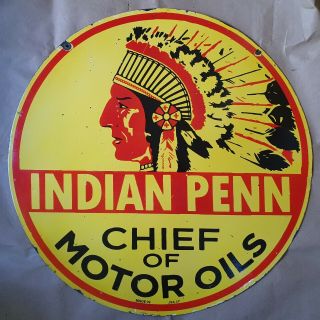 INDIAN PENN,  FLYING A,  TEXACO AVIATION VINTAGE PORCELAIN SIGN 30 INCHES ROUND 4