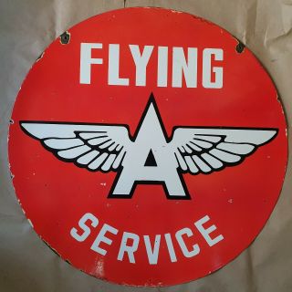 INDIAN PENN,  FLYING A,  TEXACO AVIATION VINTAGE PORCELAIN SIGN 30 INCHES ROUND 6