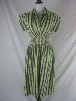 Vtg 40s 50s Edna Wink Womens Vintage Green Black Cotton Patio Dress