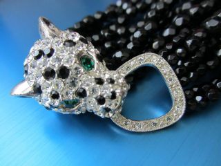 Fabulous Kjl Kenneth J Lane Leopard Head Black Glass Bead Torsade Necklace Lc6
