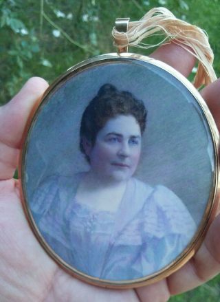 Antique American Miniature Portrait Painting Lovely Lady Woman By Rachel Worrall