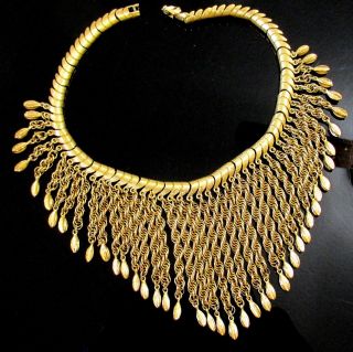 Vtg Runway Rare Massive Monet Maharani Chain Bib Necklace Gp Book Piece