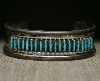 Vintage Native American Zuni Turquoise Sterling Silver Cuff Bracelet