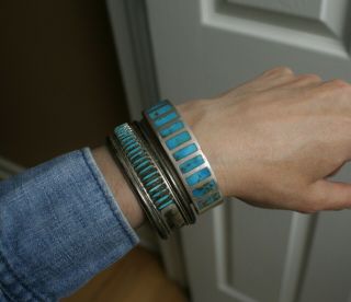 Vintage Native American Zuni Turquoise Sterling Silver Cuff Bracelet 7