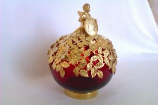 Rare Solid Silver Gold Gilt Ruby Glass Wedding Anniversary Pot Pourri Bowl 1988 2