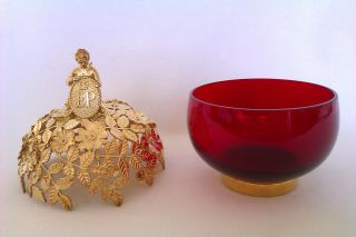 Rare Solid Silver Gold Gilt Ruby Glass Wedding Anniversary Pot Pourri Bowl 1988 5