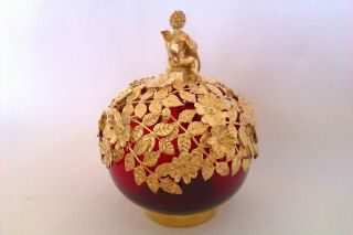 Rare Solid Silver Gold Gilt Ruby Glass Wedding Anniversary Pot Pourri Bowl 1988 7