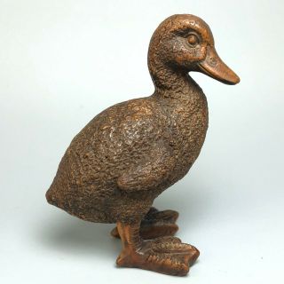 Chinese Collectible Old Boxwood Carved Duck Tea Pet Solid Wood Ornament Statue