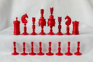 Antique German Bone Chess Set King 90 Mm