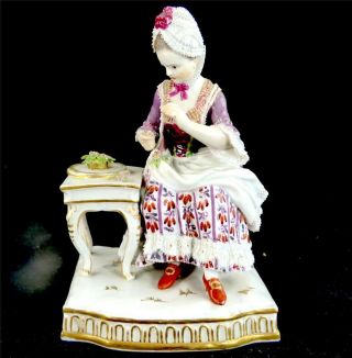 Antique Meissen Figurine - Seated Girl - The Sences - Emblematic Of Touch E4