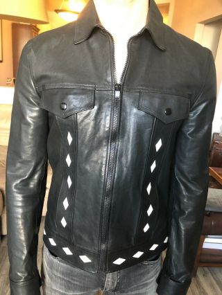 Rare Saint Laurent Mens Black & White Leather Jacket Heidi Slimane Size 48