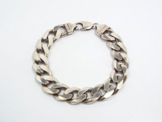 Vintage Italy Solid Sterling Silver Heavy Curb Link Bracelet,  14mm Wide,  8 1/2 "