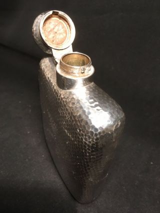 Rare Textured Finished Large Curved Solid Silver Hip/spirit Flask 3
