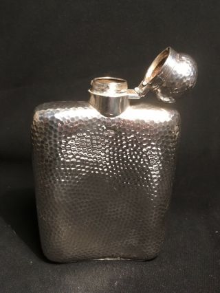 Rare Textured Finished Large Curved Solid Silver Hip/spirit Flask 4