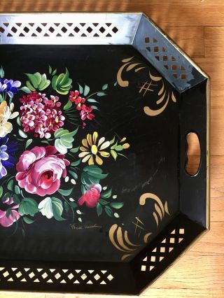 Vintage Fred Austin LARGE METAL FLORAL TOLE WARE TRAY Nashco 3