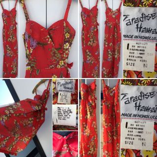 Vintage Paradise Hawaii Made In Honolulu Hawaiian Sarong Dress Sz 10 Pinup