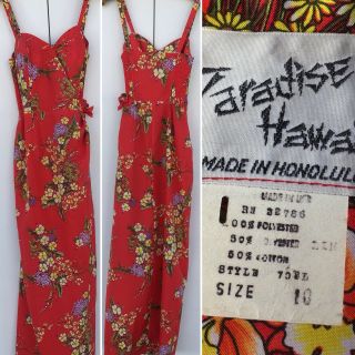 Vintage Paradise Hawaii Made In Honolulu Hawaiian Sarong Dress Sz 10 Pinup 2