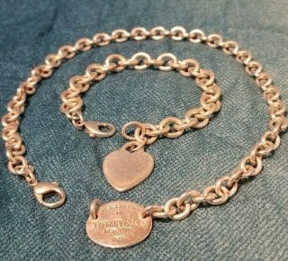 Tiffany & Co “please Return To” Oval Necklace Choker & Heart Bracelet,  Dustbags