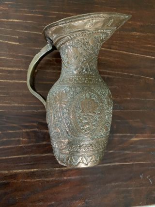 Antique Hand Hammered Repousse’ Copper Pitcher; Vase; Garden; Planter Pot; India 2