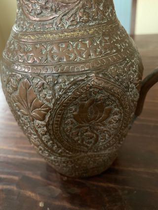Antique Hand Hammered Repousse’ Copper Pitcher; Vase; Garden; Planter Pot; India 4
