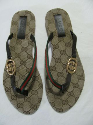 Gucci Monogram Flip Flop Sandals Size 40 Vintage