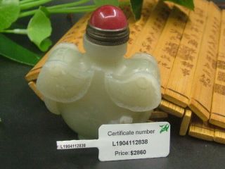 Antique Chinese Celadon Nephrite HETIAN Jade Hollow Elephant Snuff bottle Satues 8